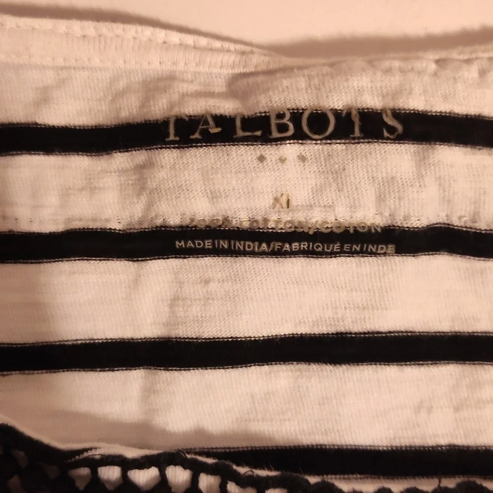 Talbots WOMAN Black White BLACK LACE SHOULDER T SHIRT A line Size X Large - Picture 4 of 7